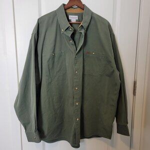 Carhartt Work Shirt Men's 2XL Olive Green Button Down Long Sleeve Heavyweight